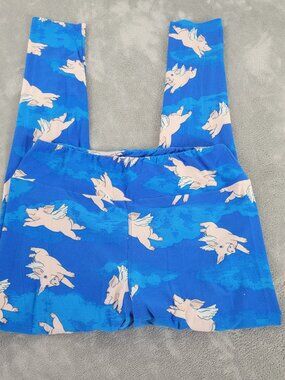 LuLaRoe TC Leggings Tall Curvy Flying Pigs When Pigs Fly Blue Pink Pants BLU11E